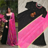 Women'S Solid Georgette Gown Kurta With Dupatta, Long Kurti Ethnic Dress Set For All Occasions 19198